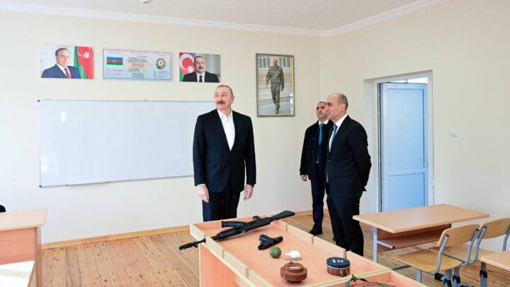 Prezident İlham Əliyev Xankəndi şəhərinin Kərkicahan qəsəbə 1 nömrəli tam orta məktəbin binasının əsaslı təmirdən sonra açılışında iştirak edib